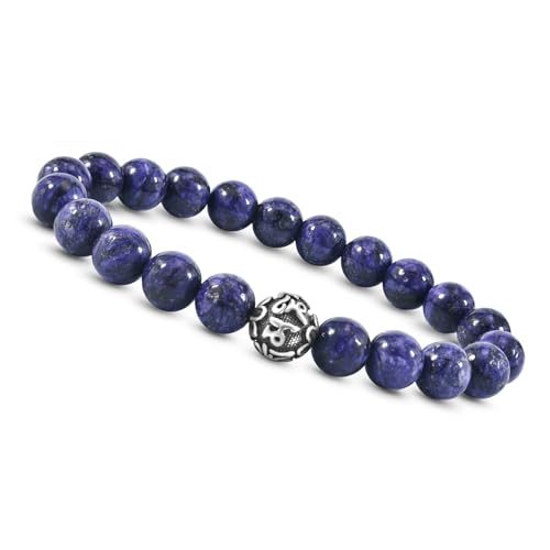 Unique Gems Pulsera de perlas de chakra de Buda auténtica charoita de 8 mm, de plata de ley 925, mantra y perlas de plata, pulsera de protección de piedras curativas, pulsera de 15 cm a 22 cm,