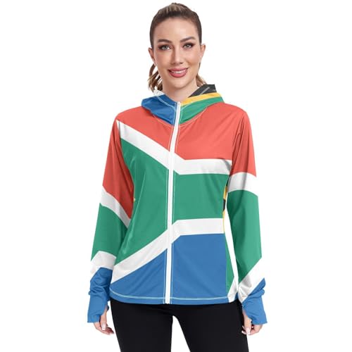 South Africa Flag Womens UPF 50+ Sun Protection Hoodie Jacket Lightweight Long Sleeve Sun Shirt with Pocket Multicoloured