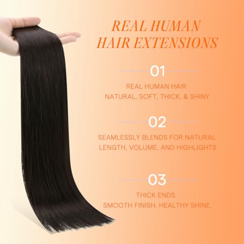 Image of Full Shine Brown Hair Extensions, Color 2 Dark Brown, Invisible Seamless Double Sided Tape in Extensions Real Human Hair, 18 Inch, 20Pcs, 50g, Wedding Styling and Daily Wear Lightweight Comfortable