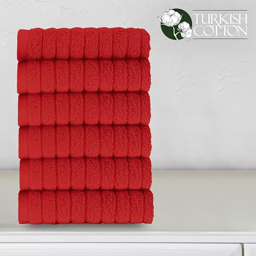 Image of Elegant Comfort 100% Turkish Cotton Corduroy Ribbed Luxury Washcloths 6 Pack Soft 13 x 13 Inch - Higly Absorbent, Durable, Quick Dry, Spa Premium Hotel Quality for Bathroom or Travel, Red