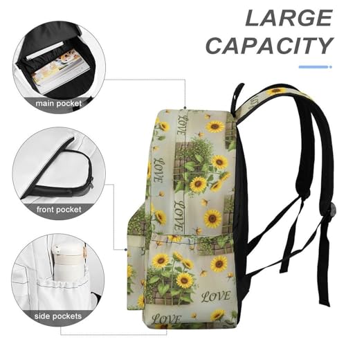 Sac à dos ordinateur portable allégeant la charge avec style tournesol rétro - 4