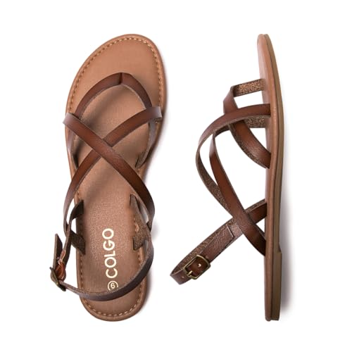 Image of Colgo Women's Summer Strappy Flat Sandals, Adjustable Casual Fisherman Sandal with Open Toe Slingback Gladiator Sandals
