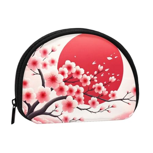 Portable Coin Purse Cherry-Blossoms-Sun-Japan Mini Zippered Money Pouch Card Holder