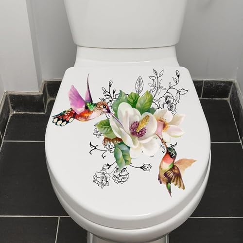 Vögel Blumen Schmetterling Toilettensitz Deckel Aufkleber Selbstklebend Badezimmer Wandaufkleber Floral Vögel Schmetterling Toilettensitz Abziehbilder DIY Abnehmbare wasserdichte Toilettenaufkleber