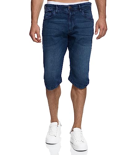 Indicode Herren Jaspar Jeans Shorts mit 5 Taschen | Herrenshorts Used Look für Männer Medium Indigo, L