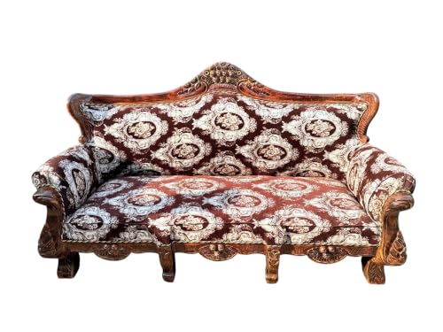 Image of Wooden 5 Seater Sofa Set, Solid Wood Sofa | 3+1+1 with Cushion Seating | Traditional Design Furniture for Living Room, Home, Office, Bedroom