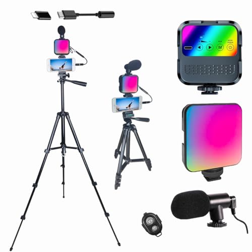 Peanutech Vlogging Kit for iPhone,Vlogging Kit for Andriod Phone, YouTube Starter Kit with RGB Light Extendable Tripod Microphone Jack Adapter Remote (60 inch Height)