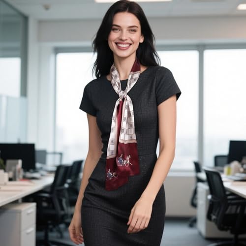 EXTREE Satin Scarf 100% Mulberry Silk Printed Head Wrap Hair Band 5.9"" x 57""2