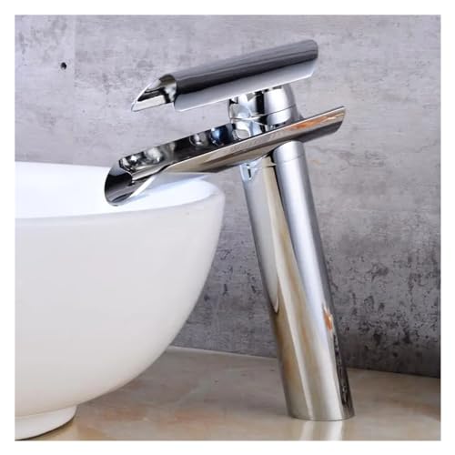 Robinet de lavabo cascade en verre et laiton chrome pour eau chaude et froide