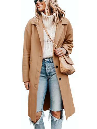 Cicy Bell Womens Long Pea Coats Single Breasted Lapel Jackets Casual Oversized Wool Blend Overcoats with Pockets