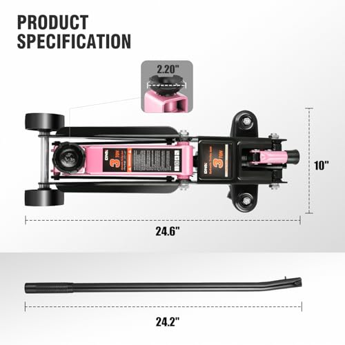 Image of DNA Motoring 3 Ton Low Profile Floor Jack, 3 tons (6000 lbs) Capacity Fast Lift Hydraulic Trolley Service /Floor Jack, 7.7 inch-21 inch Lifting Range, Pink, TOOLS-00674-PK