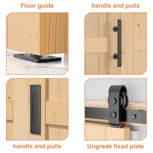 SKYSEN 36" X 84" Bifold Barn Door with 40" Bifold Barn Door Hardware Kit, Including Handle and Pulls, Unfinished Solid Spruce Wood Panel, Pre-Drilled and Assembled(36 * 84-40-f-d)