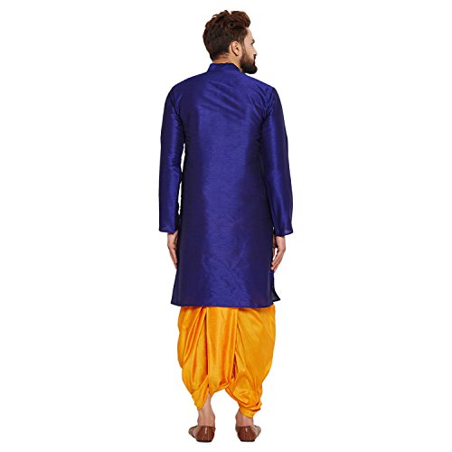 Image of SOJANYA (Since 1958 Men's Off-White and Gold Dupion Silk Dhoti Kurta Set