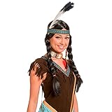 Peluca india con trenza y plumas.