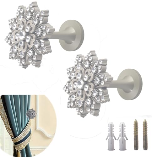 Lot de 2 embrasses de rideaux décoratives vintage à fixer au mur (argent foncé)