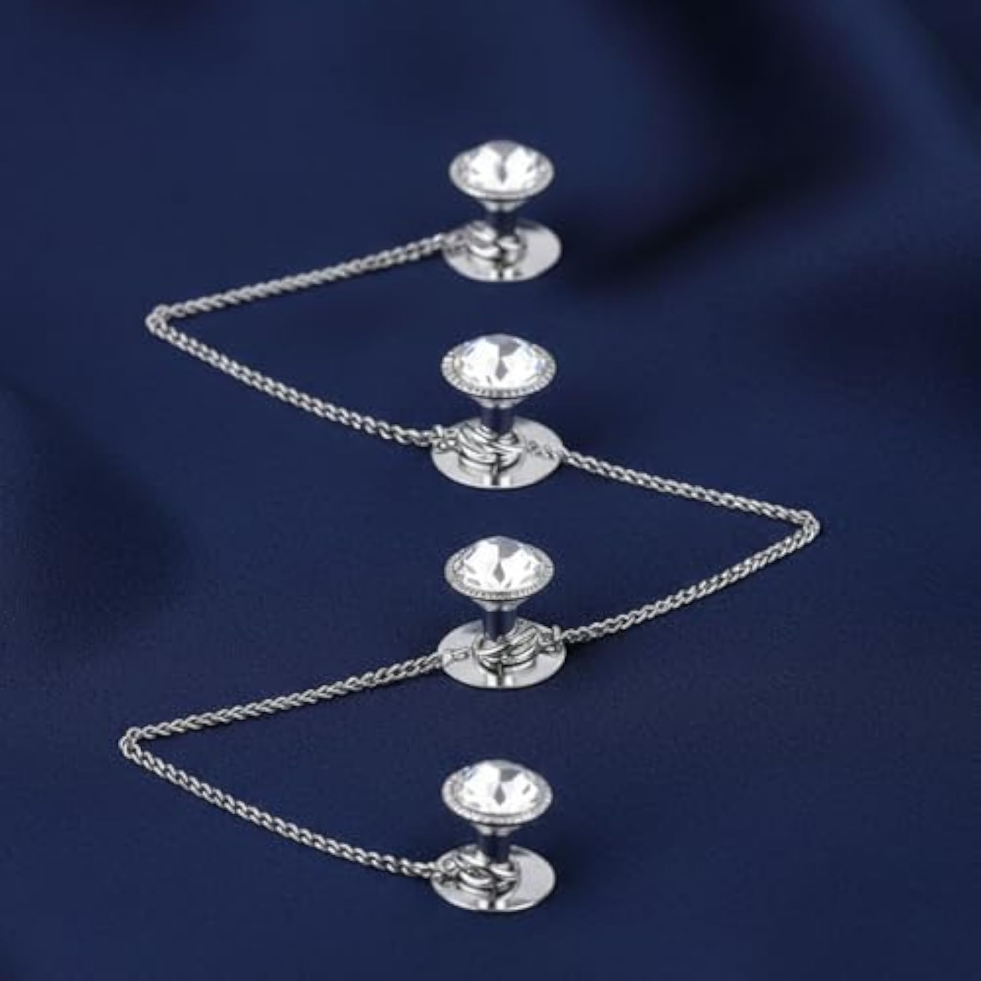 THANU'S Stone Silver Plated Kurta Buttons Cufflinks Studs