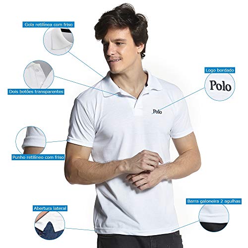 Polo Match Kit com Três Camisas Polo Básica Piquet Regular M, Branco/Preto/Marinho