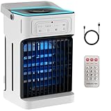 Air Conditioning Unit Portable with Remote Control,Dual Motor & Dual Fan,1100ML 9W Mini Air Conditioner 2-8H Timer 6 Led Lights 3 Speeds 3 Mist Mode,USB Air Cooler Fan for Home Bedroom Office