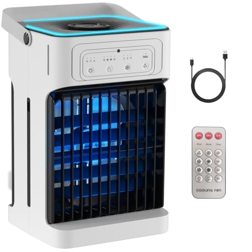 Air Conditioning Unit Portable with Remote Control,Dual Motor & Dual Fan,1100ML 9W Mini Air Conditioner 2-8H Timer 6 Led Lights 3 Speeds 3 Mist Mode,USB Air Cooler Fan for Home Bedroom Office