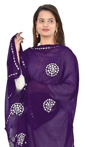 Image of YOUTHQUAKE Plastic Mirror Work Embroidered Chiffon Dupatta for Women & Girls