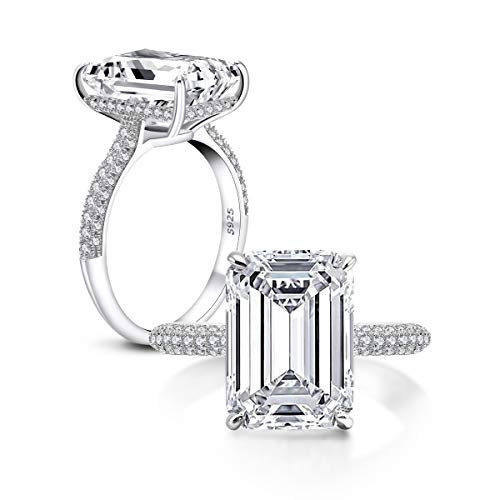 AINUOSHI 6 Carats Emerald Cut Cubic Zirconia CZ Rhodium Plated/Rose Gold Sterling Silver Simulated Diamond Wedding Engagement Ring