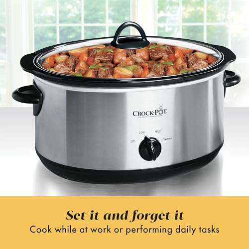 Crock-Pot 7 Quart Oval Manual Slow Cooker, Stainless Steel (SCV700-S-BR), Versatile Cookware for Large Families or Entertaining