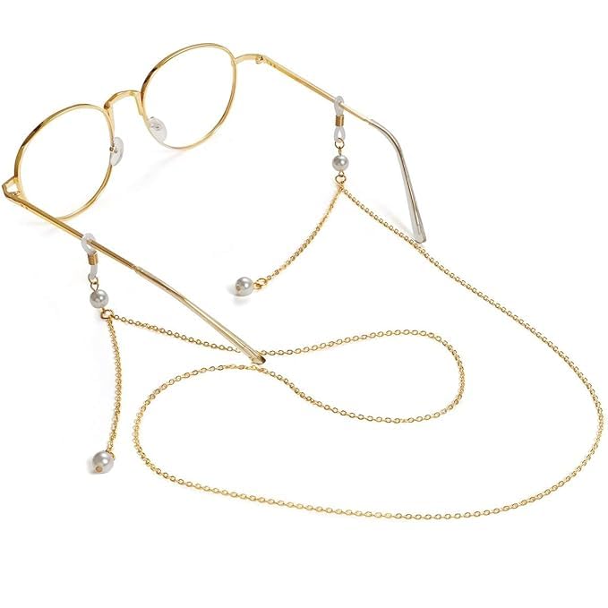AV Fashion India - Eye Glasses String Holder Healing 63 CM Crystal Beaded 8 mm Stylish Sunglass Reading Eyeglass Cord Adjustable End Glasses Holder Necklace Chains for Women & Girl Golden White Colour-image-7