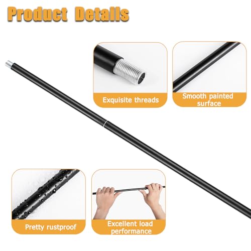 Feylan Matte Black M10 Threaded Rods Set, 5 PCS 30 cm Chandelier Extension Rods & 10 PCS 15 cm Lighting Fixture Downrods & Stems for Pendant Lights, Dining Rooms, and Living Spaces (Black)