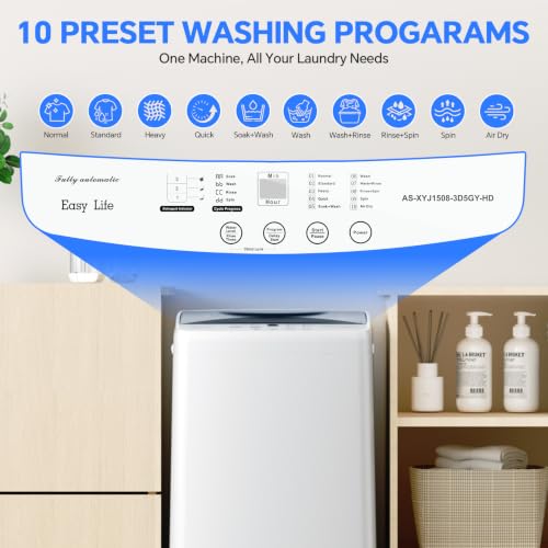 Portable Washing Machine, 1.06 Cu.Ft. Full-Automatic Laundry Machine with Child Safety Lock, 10 Wash Cycles & 3 Water Levels, 7.7 LBS Compact Washer for Apartment Dorm RV Camping, White - Image 4