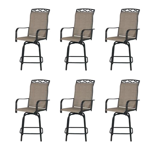 Image of Outdoor Swivel Bar Stools Set of 6, 26.6 inch Seat Height Patio Bar Chairs, Counter Height Outdoor Chairs with Cooling Fabric for Garden, Patio, Deck, Brown