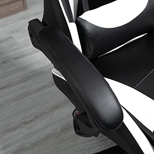 Vinsetto Silla Gaming Profesional Silla de Escritorio Ergonómica Reclinable y Ajustable en Altura con Respaldo Alto Reposacabezas y Reposabrazos 66x66x128-138 cm Blanco