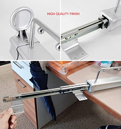 Image of Silver 46cm or 18 Inch Long Closet Rail Top-Mounted Sliding Pull Out Wardrobe Clothes Hanger Rack Telescoping Smooth 3-Fold Double Ball Bearing Storage Organizer Metal 1 Piece