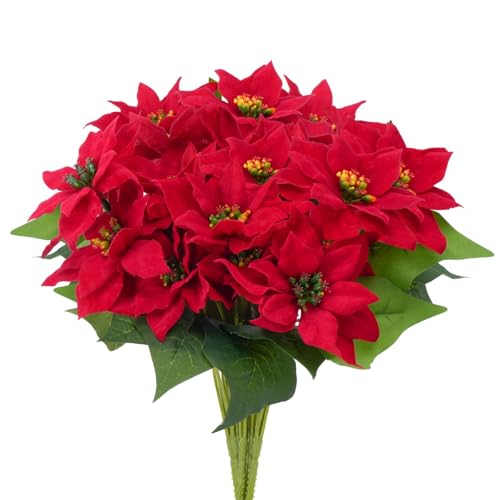 Fairblo 4 PCS Künstliche Weihnachtsstern Blumenstrauß Rot...