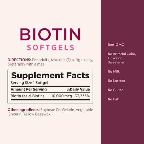 Nature's Bounty Biotin 10000mcg Supplement, 90 Rapid Release Softgels | Supports Healthy Hair, Skin and Nails, Optimal Solutions Hair Vitamin with Biotin - image 5