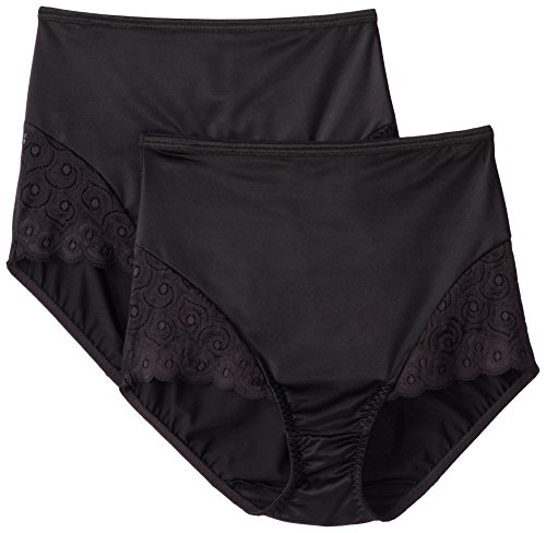 Bali Women's Shapewear Brief with Lace Firm Control 2-Pack, Black, 2X