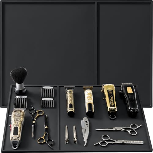 HAPPYPOSH Extra Large Barber Mat 20 x 14 Professional Non-Slip Barber Station Mat for Clippers & Tools Rubber Barber Organizer Counter Pad Easy-Clean Barbershop Workstation Mat. Black