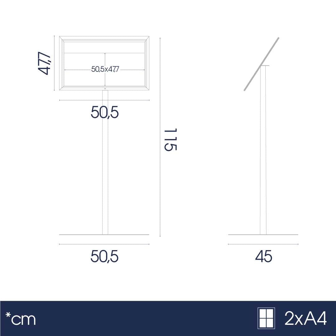 Danieli Store - Expositores de Pie 2xA4 para Exterior. Soporte Para Menu de Aluminio con Llave. Atril para Tiendas y Restaurantes. Porta Menu Exterior con y sin Luz LED Con Panel Personalizable