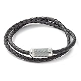 Tateossian Mens Double Wrapped Italian Leather Montecarlo Sterling Silver Clasp Bracelet, Grey - Med