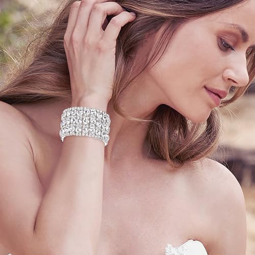 EVER FAITH Women's Round Shaped Austrian Crystal Wedding 3 Layers Luxury Elastic Stretch Bracelet2