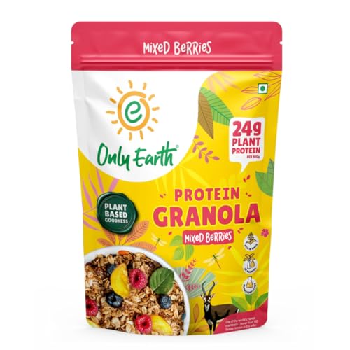 Only Earth Protein Granola | Mixed Berries | 24g High Plant Protein | High Fibre | No Palm Oil | Dairy-Free | With Blueberry, Cranberry, Strawberry, R