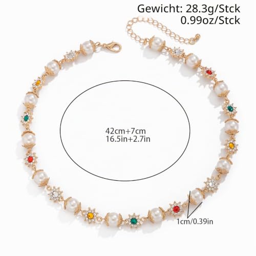 IOETSEUT Damen Halskette Schwester Halskette Elegante Imitation Perle Perlen Kette Halskette für Frauen Halsband Ehe Braut Goth Strass Halsband Party Schmuck Geschenke Neue Mädchen Geschenke
