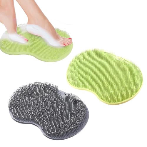 2er-Pack FußSchrubber Matte Rutschfest Silikon Duschmatte Zur Fussreinigung Peeling Silikon Fussmatte Dusche RüCkseite FußWaschmatte Mit Saugnapf Zum Reinigen Peeling Und Massage (Grau GrüN)