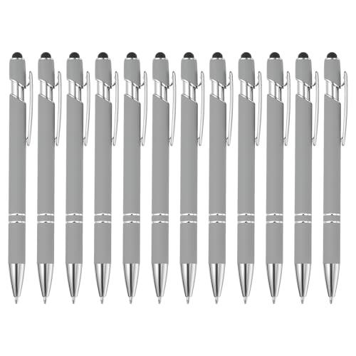 PATIKIL Bolígrafo con Punta Estilete, 12Pcs 2 en 1 Estilete de Metal Bolígrafo Tinta Negra Punta Mediana 1.0mm para Pantallas Táctiles Estilo 3, Gris Claro