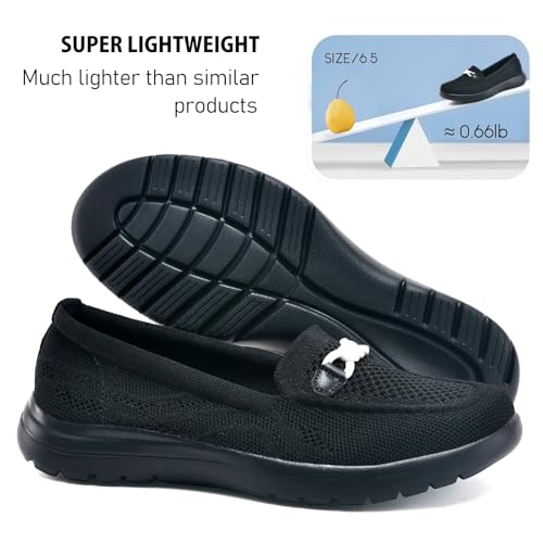 Image of Buyrew Loafers for Women - Comfortable Mesh Knit Slip On Walking Shoes with Arch Support - Dressy Business Casual Work Flats for Standing All Day - Lightweight Breathable Penny Loafers