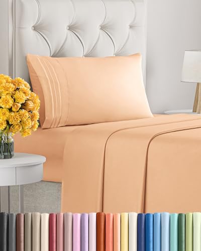 Image of Twin XL Size 3 Piece Sheet Set - Ultra Soft & Cooling Bed Sheets - Peach | Fits 8 Inch to 16 inch Mattress, Wrinkle Free & Fade Resistant with Deep Pockets, Breathable, Comfy Hotel Luxury Bedding