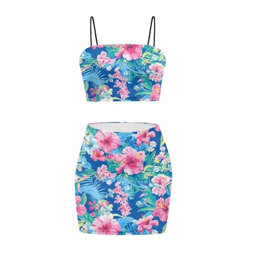 Image of Biyejit Women's 2 Piece Summer Outfits Spaghetti Strap Crop Tops and Bodycon Mini Skirt Dress Set Plus Size S-4XL