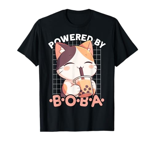 Realizzato da Boba Cat Kawaii Bubble Tea Anime Neko Kitten Maglietta