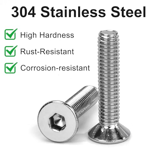 Tunejoy 30 Stück Senkkopfschrauben M6 x 30 mm Senkschrauben Edelstahl A2 V2A Senkkopf Innensechskant DIN 7991 Vollgewinde mit Inbusschlüssel