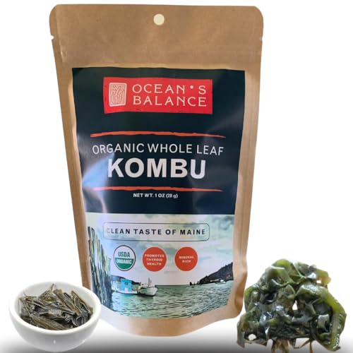 Ocean's Balance Clean Taste of Maine Organic Whole Leaf Kombu – Coast Vegetables for Keto, Paleo, Vegetarian & Vegan Diets – Sweet Seaweed Gluten Free Products (1oz)