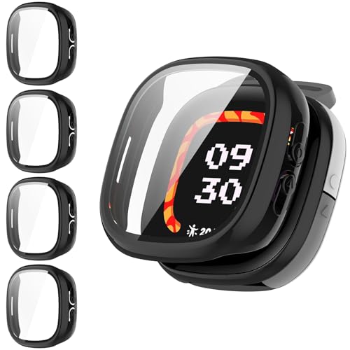 Eiavike 4 Pack Hard PC Screen Protector Case for Fitbit Ace LTE with Tempered Glass, High Sensitivity Anti-Fall Cover Bumper for Google Fitbit Ace LTE